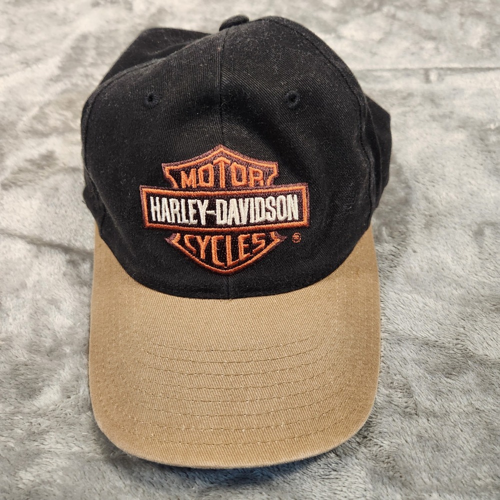 Harley-Davidson Baseball Cap Mens OSFM Biker Black Tan Skull American Needle EUC
